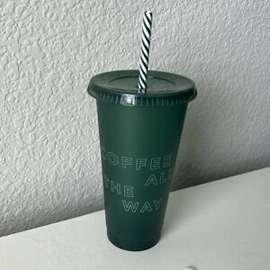 3/$24 Starbucks "Coffee All The Way" Green Reusable Cold Cup & Candy Cane Straw